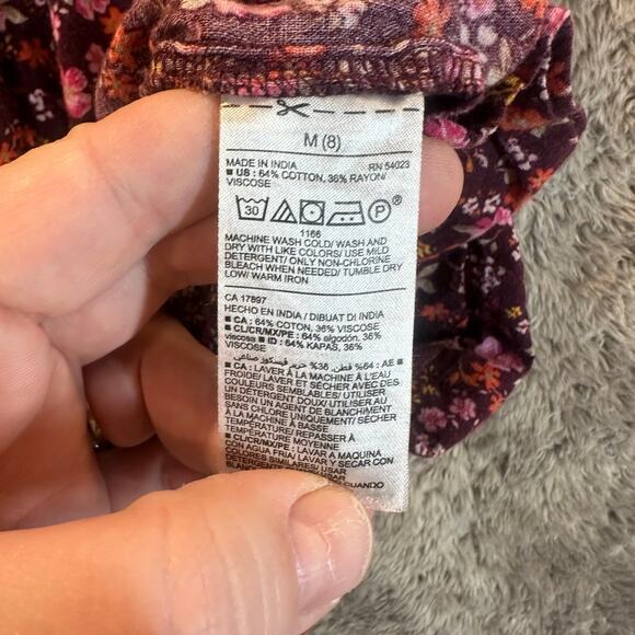 Old Navy Burgundy Ditsy Floral Puff Sleeve Tiered Button Down Dress Boho Girls 8 - Picture 6 of 8